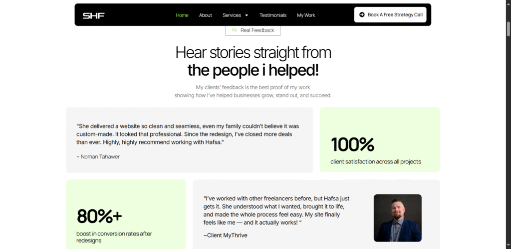 Social proof section showing client testimonials and brand logos.