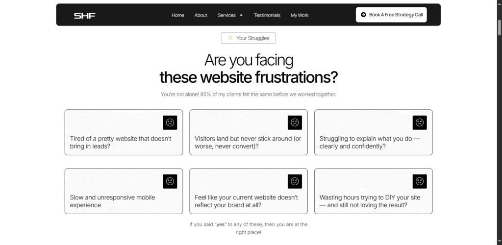 Visual representation of problem-solution flow for homepage design